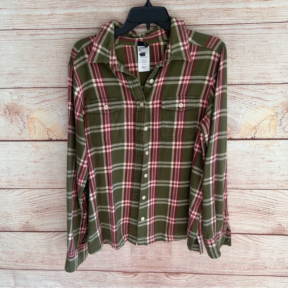 Patagonia Olive and Burgundy Plaid Shirt